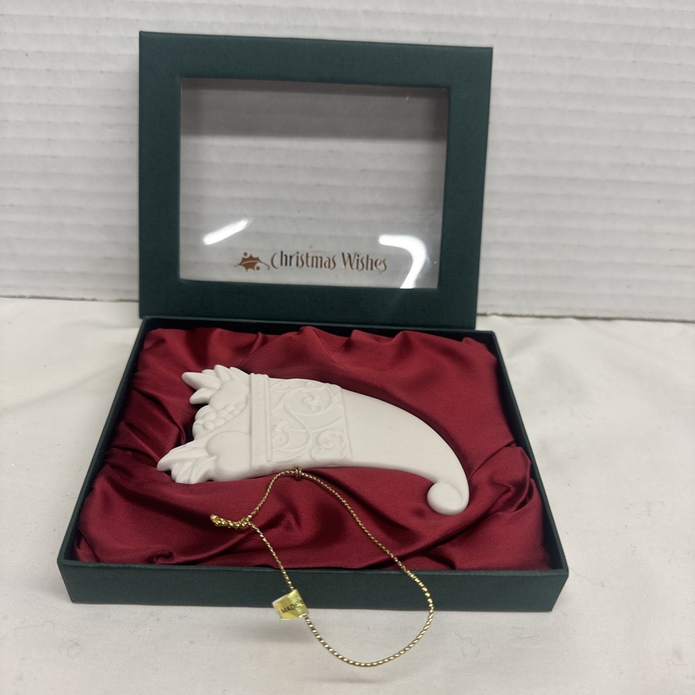 Christmas Wishes Ornament Cornucopia Abundance 2002 Faith Ceramic White
